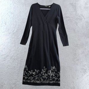 Eddie Bauer Black Midi Dress with Gray Floral Design